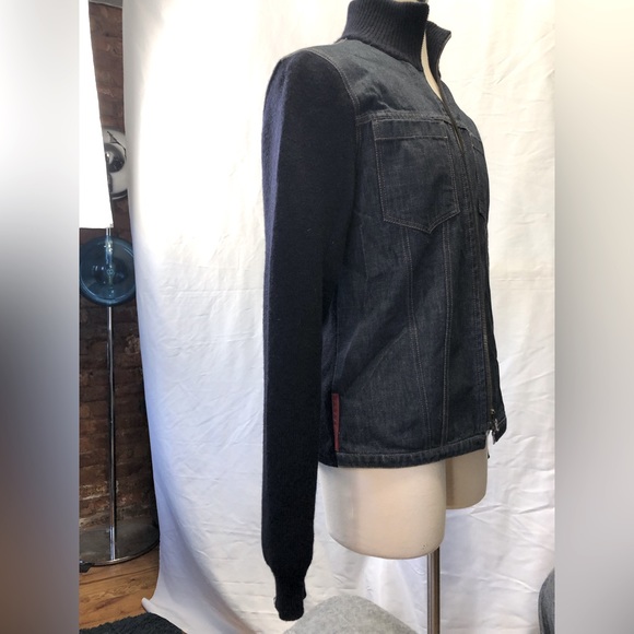 Vintage Prada Sport Navy denim sweater hybrid jacket sz 50 - Picture 4 of 16